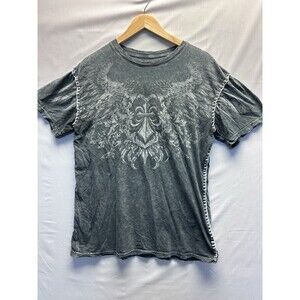 Affliction T-Shirt Y2K Gothic Biker Wings Gray Black Thick Stitch Grunge Mens XL